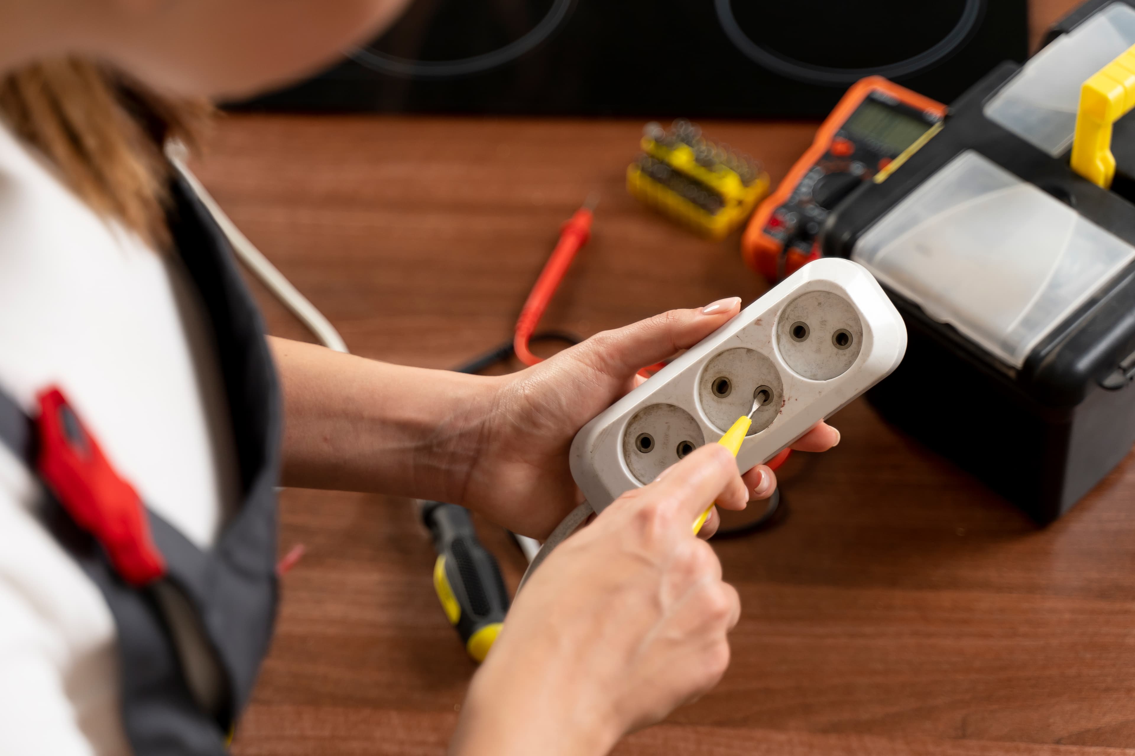 Professional electrician at work